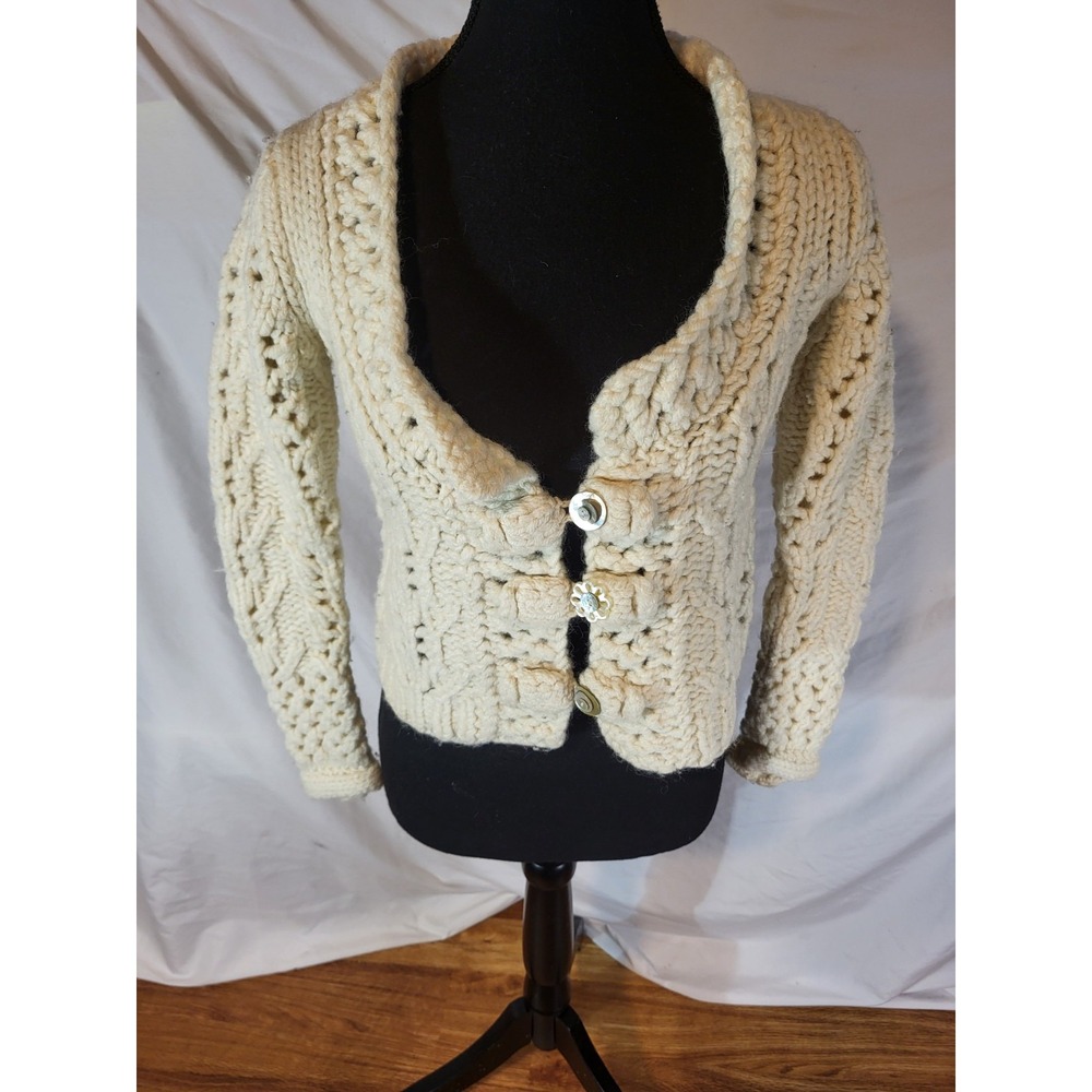Oilily Size M Cream 100% Wool Cardigan Sweater‎ Ivory